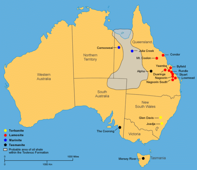 oil shale map of Australia