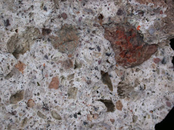 pyroclastic breccia - jumbled mix of fragments in ash matrix